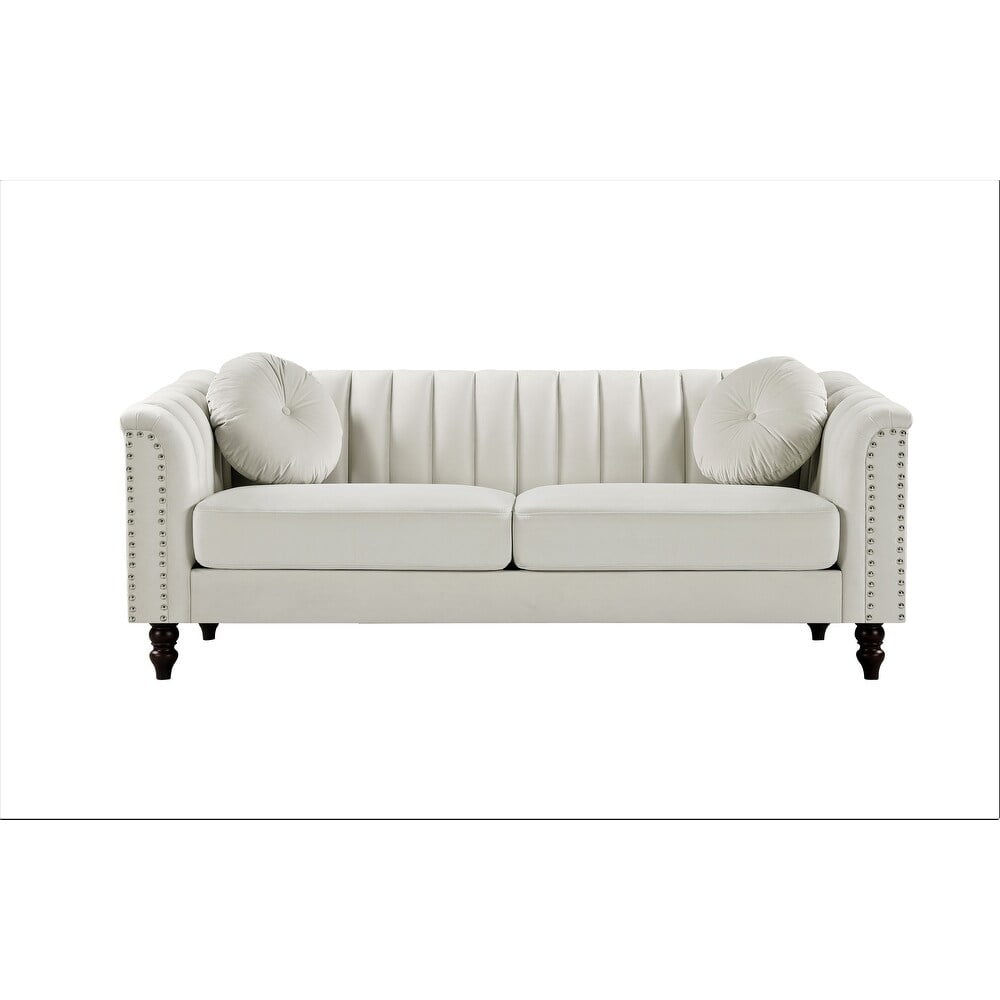 US PRIDE FURNITURE Hills Tufted Back Nailhead 75.2" Sofa-Ivory