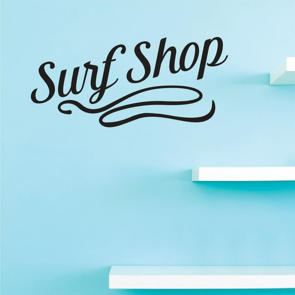 Custom Decals Surf Shop Wall Art Size: 8 Inches x 20 Inches Color: Black