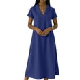 thumbnail image 4 of XiYing Robes pour Femmes, Combinaison-Robe Décontractée à Manches Courtes pour Femmes, Col en V Uni, Coupe Fluide Printemps/été, S-TTG,, 4 of 6