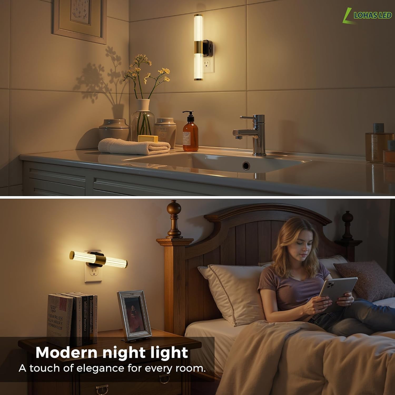 RGHJAR-Rotating Night Light, Night Lights Plug into Wall, Auto Nightlight Dimmable 100LM, Light Sensor, 3000K Soft Light, LED Acrylic Nightlight Plug in for Bedroom Bathroom Hallway Kitchen,2Pack