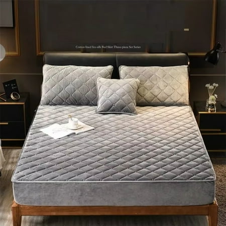 

Warm and Cozy Plush Thicken Quilted Mattress Cover - Soft Crystal Velvet King Queen Quilted Bed Fitted Sheet - Pillowcase Not Included