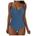thumbnail image 3 of yueewhu Womens Tummy Control One Piece Swimsuit Sexy Crisscross Back Bathing Suit (Navy, L), 3 of 9