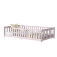 thumbnail image 6 of Twin Size Floor Bed with Fence, UHOMEPRO Montessori Floor Bed with Slats and Safety Guardrails, Solid Wood Twin Bed Frame for Bedroom, Pink, 6 of 13