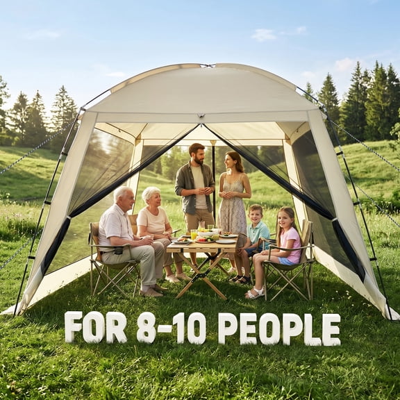 Doulami Camping Screen Tent - 11x11ft Portable Screen Canopy 8-10 Person & Instant UV Resistant Sun Shelter, Easy to Set Up & Waterproof, Suitable for Family Camping Trip, Backyard, Picnic