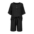 thumbnail image 4 of 2 Piece Short Sets For Women,Summer Vacation V Neck Short Sleeve Beach Outfits Button Down Shirts For Women And Shorts Black L, 4 of 4