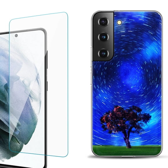 Slim-Fit Fashion Gel Phone Case for Samsung Galaxy S22  5G / S22 Plus 5G, with Tempered Glass Screen Protector, by OneToughShield ® - Star Trails Tree