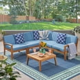 thumbnail image 2 of GDF Studio Parma Outdoor 5-Seater Acacia Wood Sectional Sofa Set, Blue, 2 of 13
