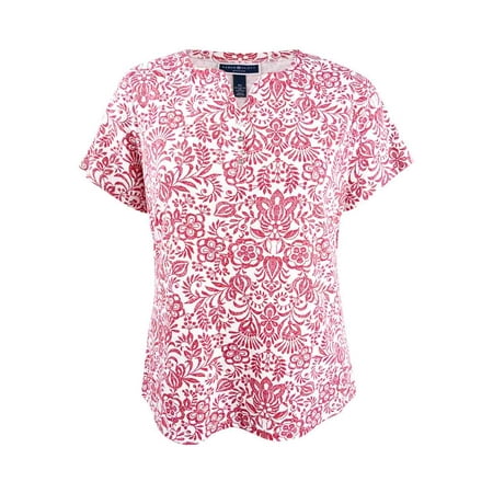 Cotton Plus Size Henley - Karen Scott Women's Plus Size Cotton Printed Henley T-Shirt