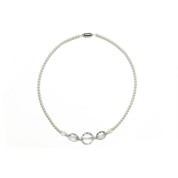 MagneHealth Clear Oval Crystals with White Magnetic Hematite Beads Necklace, 18 Inches