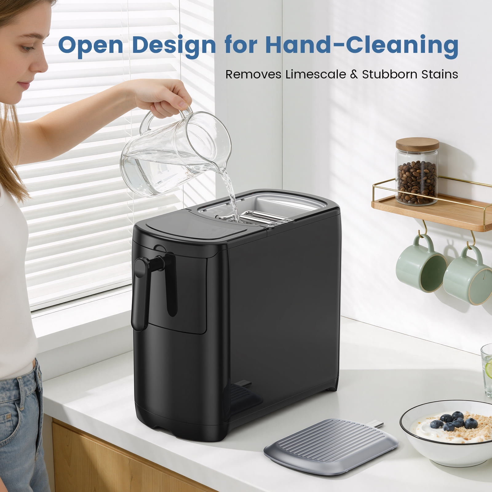 KNDKO Countertop Bullet Ice Maker, 6 Bullet ICES in 8 Mins, 18Lbs/Day, Self-Cleaning Operation, with Pull-Out Basket, Black