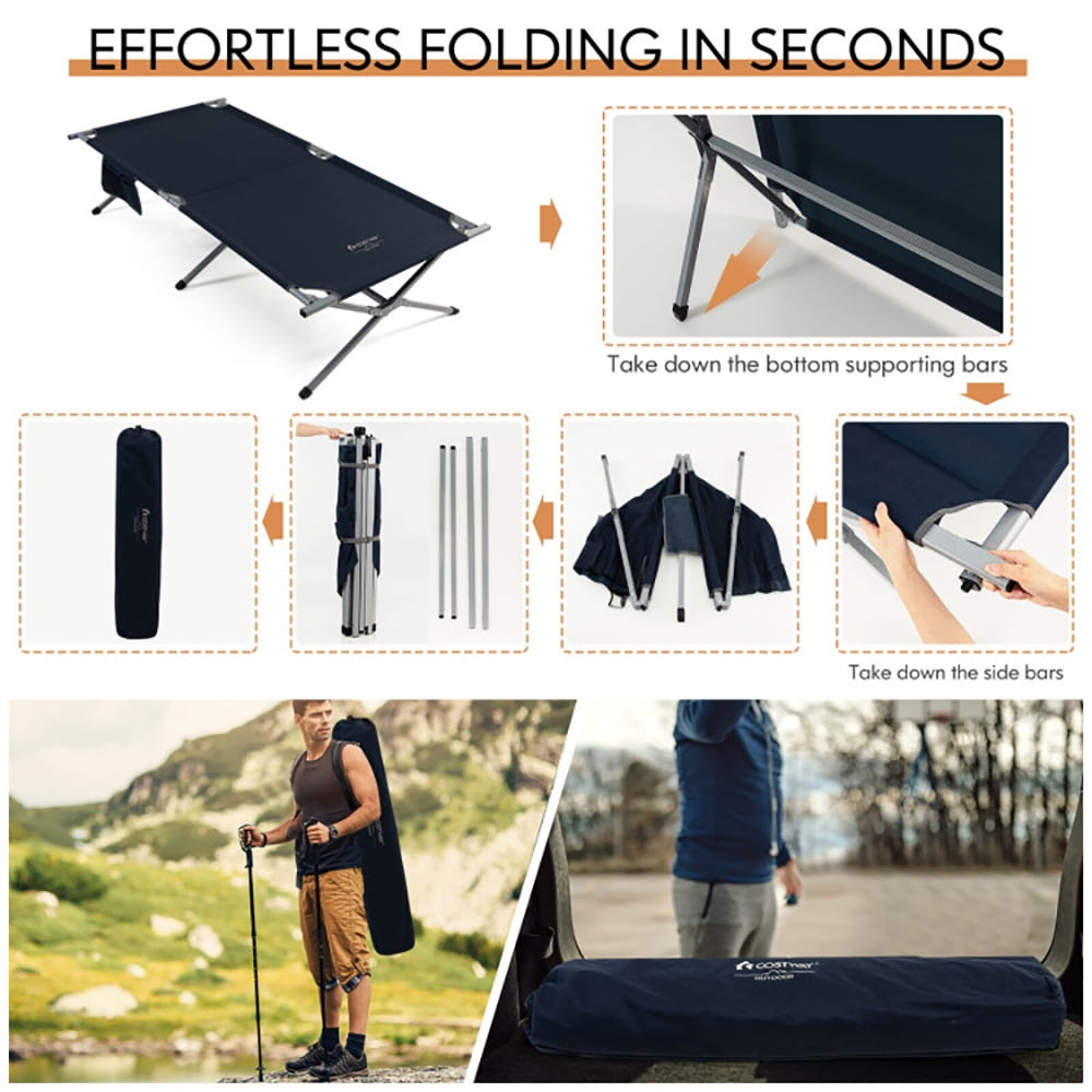 Aimee Lii Extra Wide Folding Camping Bed with Carry Bag and Storage Bag, Outdoor Portable Camping Bed for Sleeping Hiking Travel, Blue Aimee Lii Extra Wide Folding Camping Bed with Carry Bag and Storage Bag, Outdoor Portable Camping Bed for Sleeping Hiking Travel, Blue