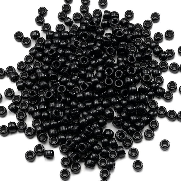 1000 Pcs Acrylic Black Pony Beads 6x9mm Large Hole Pen Hair Kandi Beads Bulk for Friendship Bracelet Necklace Jewelry Making Earring Braiding Kit