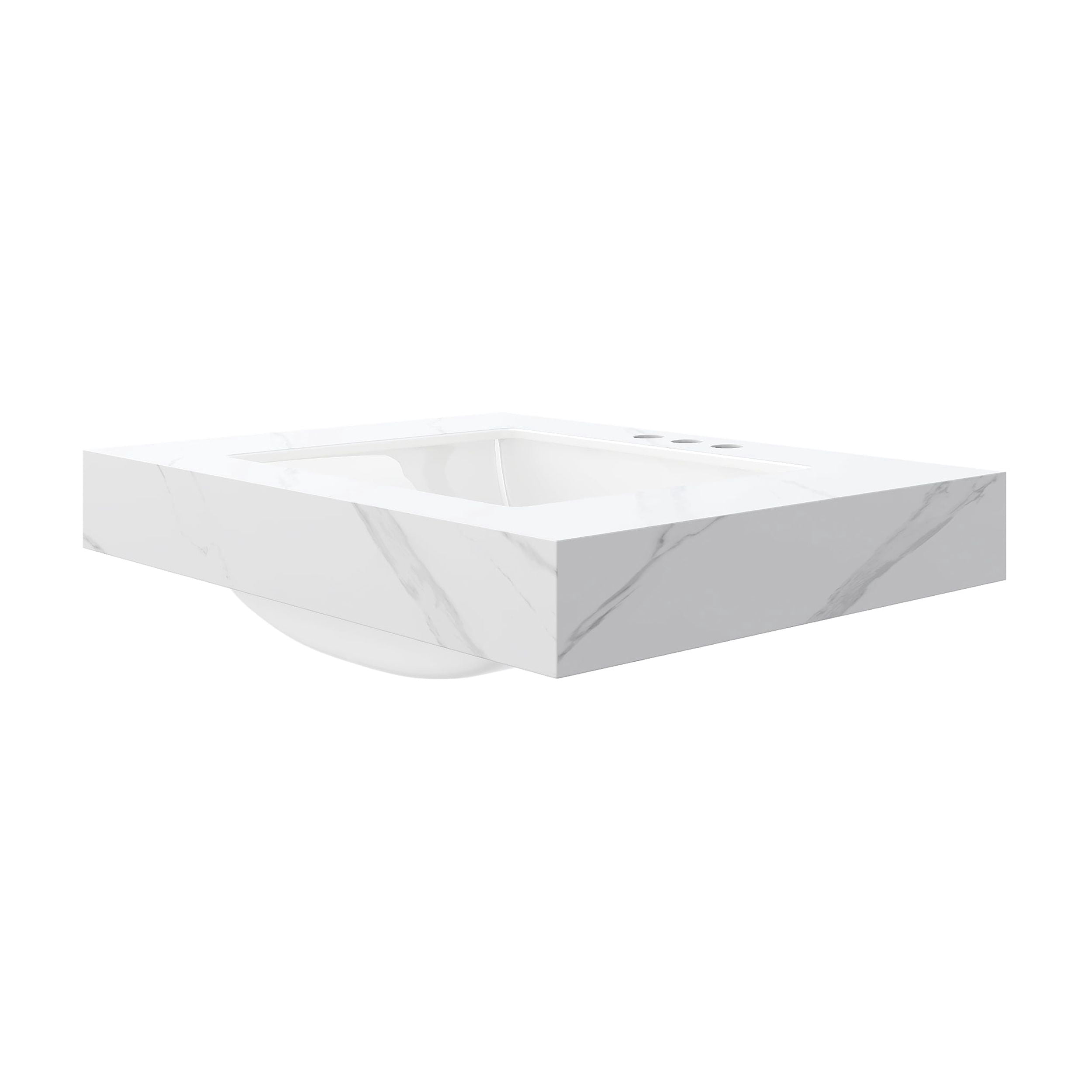 30" MURI Carrara White Sintered Stone Countertop and Undermount Ceramic Basin with Three Standard Pre-drilled Faucet Holes, NO Cabinet, NO Faucet and Sink Cover