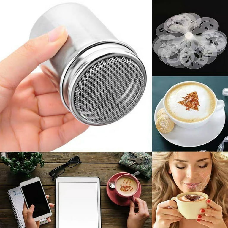 YIDEDE Barista Templates Powder Shaker Stainless Steel Fancy Duster  Patterns Durable Silvery Cappuccino Decorating Stencils 