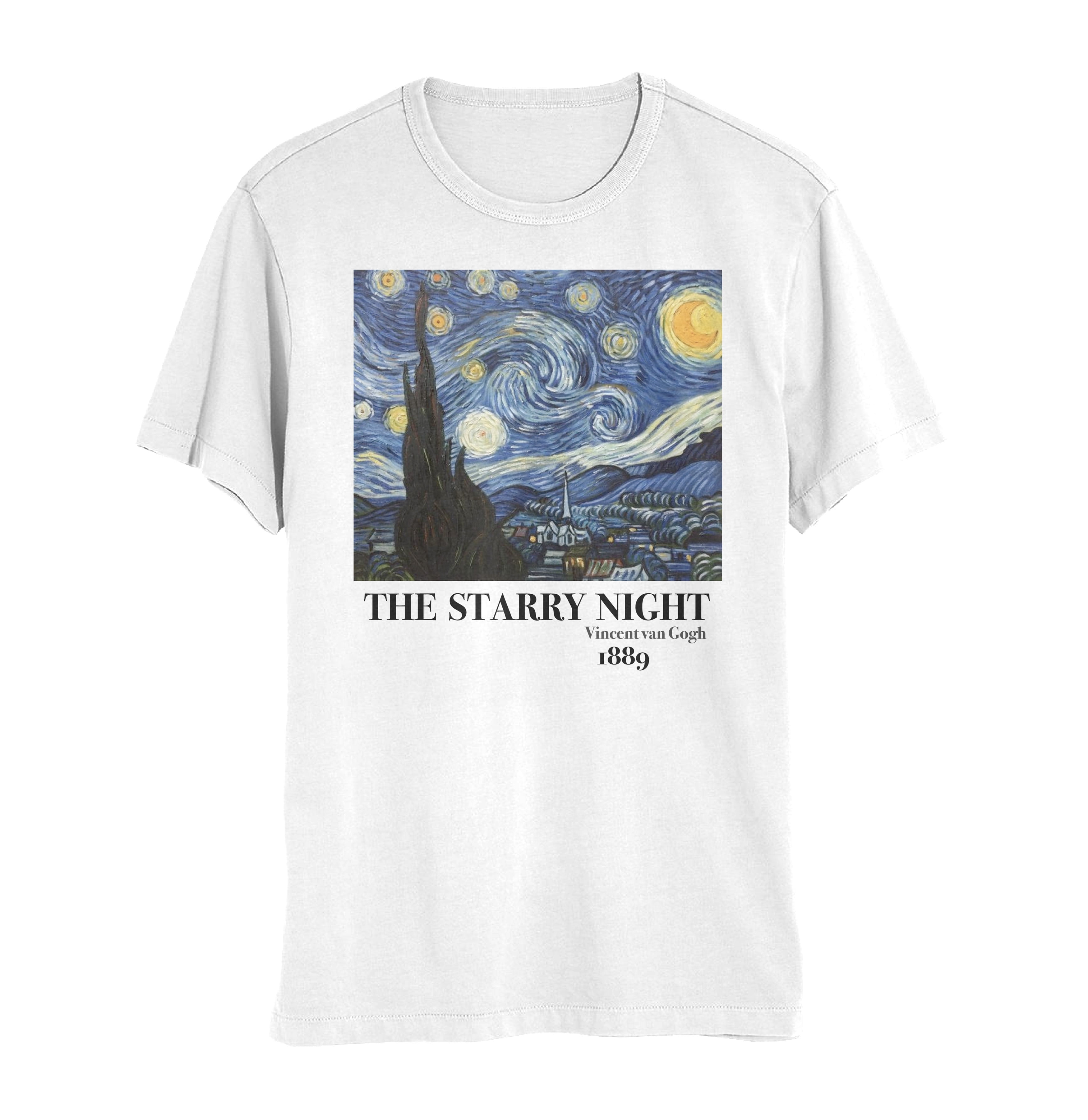 Vincent Van Gogh 1889 The Starry Night Mens and Womens Short Sleeve T-Shirt  (White, S-XXL)