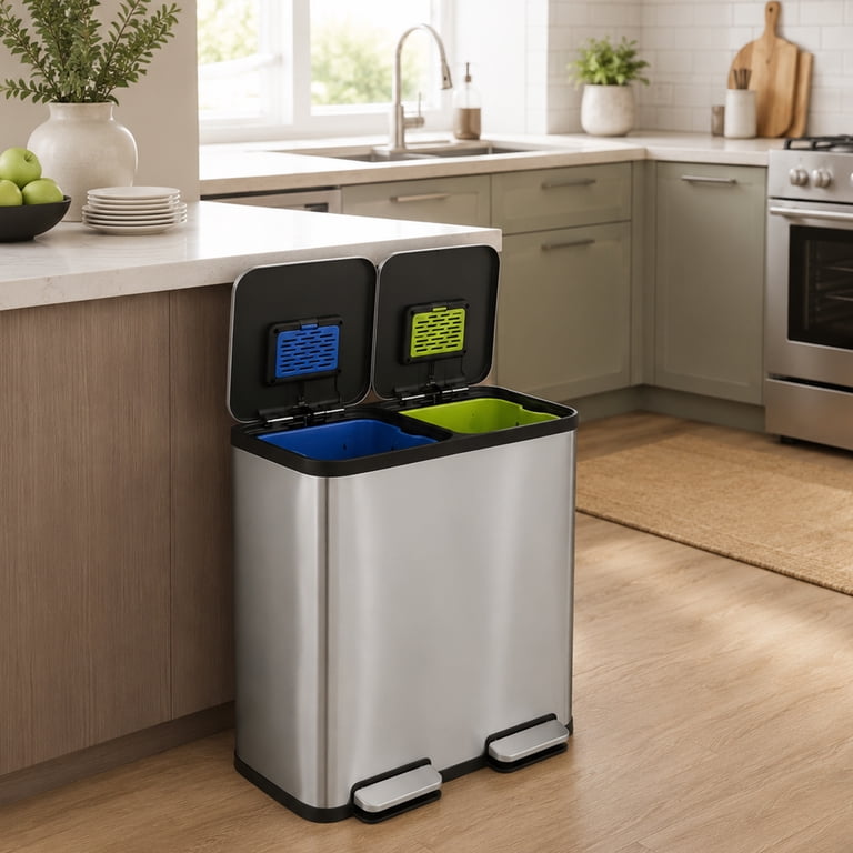 Simpli-Magic Recycle Kitchen Trash Can, 21 Gallon Stainless Steel