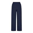 thumbnail image 6 of Women's Cotton Linen Wide Leg Pants with Side Slits Pockets Drawstring Waist Loose Beach Summer Travel Trouser (S, Navy), 6 of 8