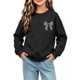 thumbnail image 6 of Risckoth Girl's Leopard Bow Print Crew Neck Sweatshirt, Long Sleeve Solid Casual Fall Winter Pullover, 6 of 7