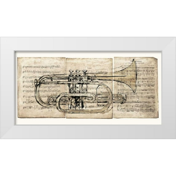 Symposium Design 14x9 White Modern Wood Framed Museum Art Print Titled - Horn Section