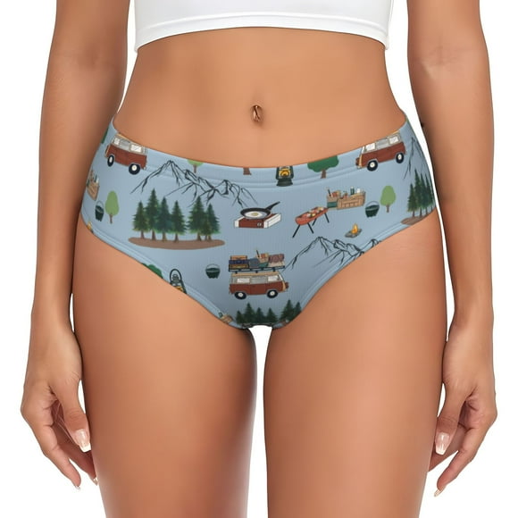 Balery Camping Caravan Ropa Interior de Algodón para Mujer con Dibujo – Braguitas Cómodas y Elásticas, Estilo Clásico-Large