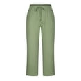 thumbnail image 3 of Men's Casual Pants Fashion Drawstring Elastic Waist Solid Color Casual Length Pants Spring/Summer Pants for Men Army Green 2XL, 3 of 5