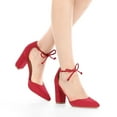 thumbnail image 2 of BLISSFUL STEP Women's Ankle Tie Block Heel Pointed Toe Dress Pumps, 2 of 7