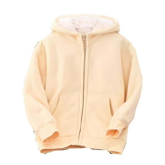 Generic Kids Christmas Clothes Toddler Little/big Kids Boys Girls Winter Warm Thickened Classic Hoodie Jacket Zipper Solid Color for Kids Clothes(3-4 Years,Beige)