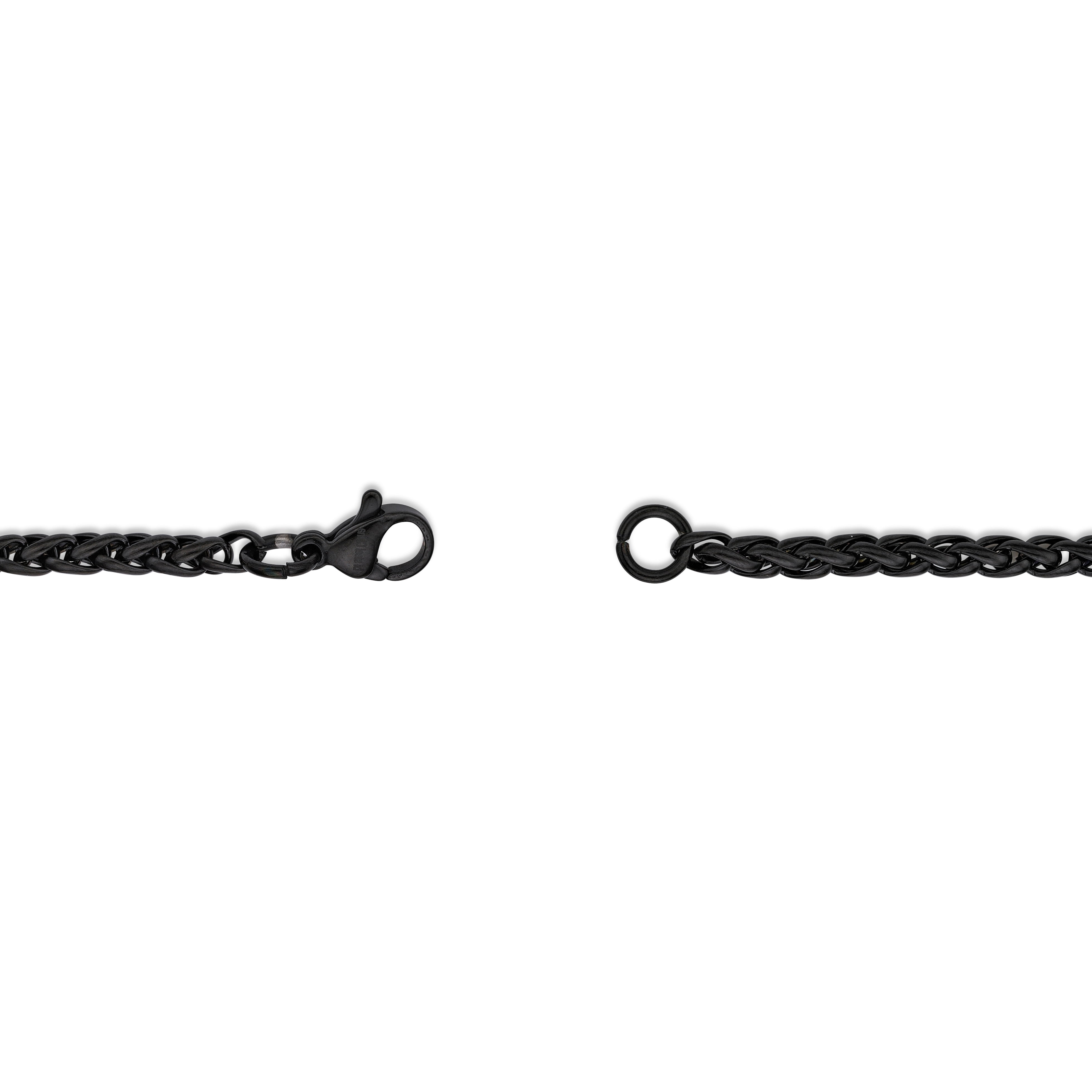 Metro Jewelry Wheat Chain Necklace for Men in Stainless Steel with Black Ion Plating 20 Inches Long 3 mm Wide Lobster Claw