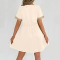 thumbnail image 4 of Dress for Women Plus Size Short Sleeve Drawstring Waist V-Neck Lace Solid Trimmed Mini Dress Bohemian Dresses, 4 of 6
