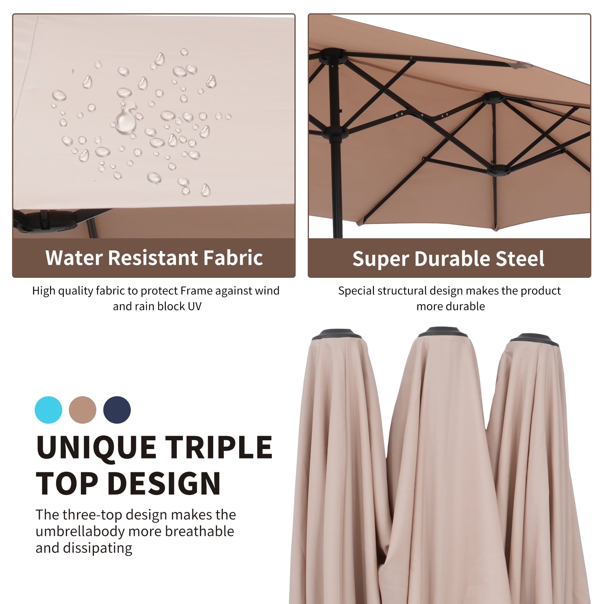 Ainfox 13ft Large Patio Umbrella,Outdoor Double-Sided Rectangle Market Heavy Duty Umbrellas without Base, Khaki