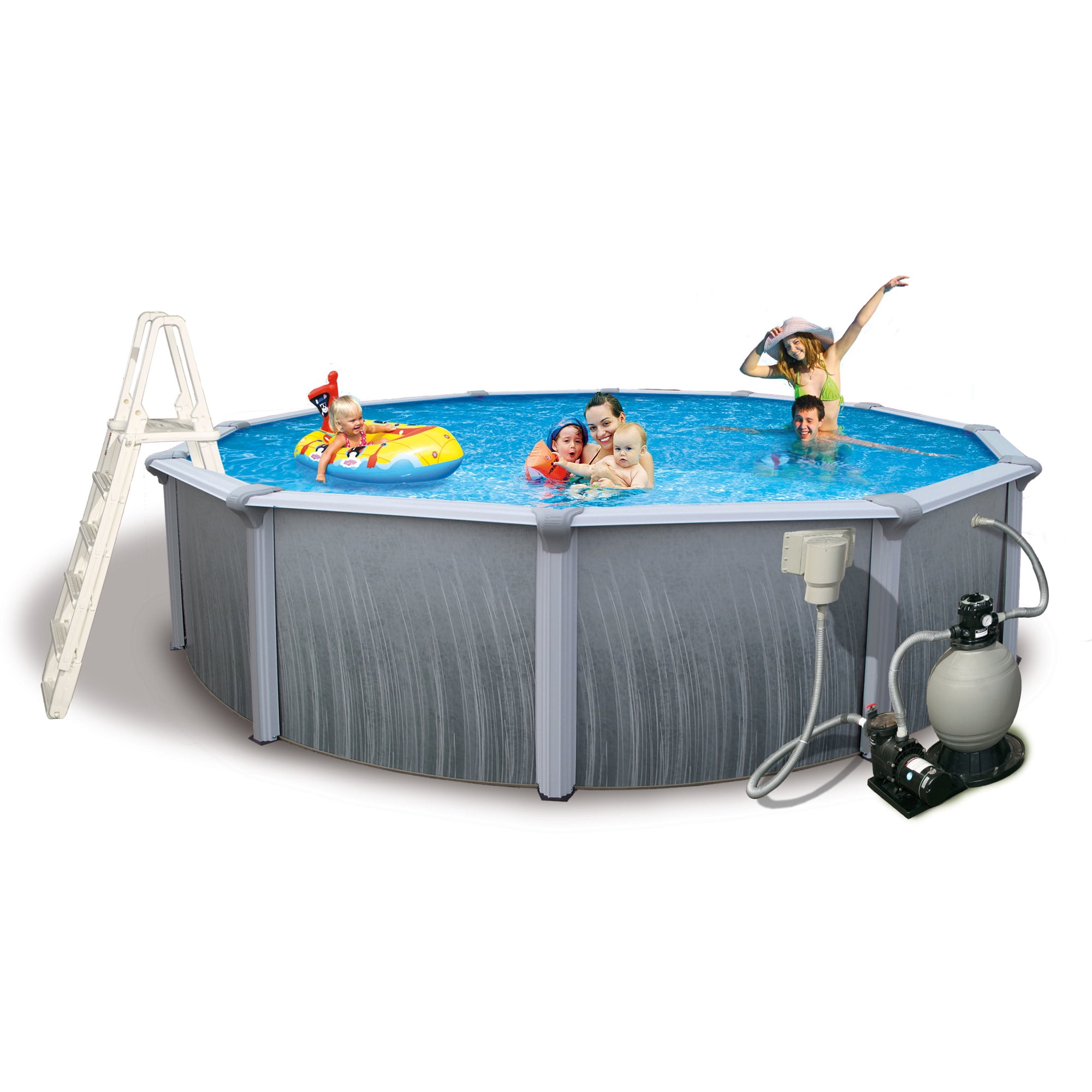 Blue Wave Martinique 15-ft Round 52-in Deep 7-in Top Rail Metal Wall Swimming Pool Package