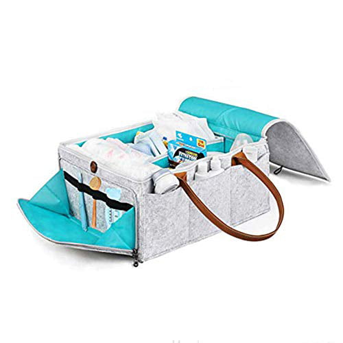Syntus Large Diaper Caddy Organizer Baby Nursery Storage Basket with Zipper Lid and Leather Handle Baby Shower Gift Wipes Stacker Bin Holder 