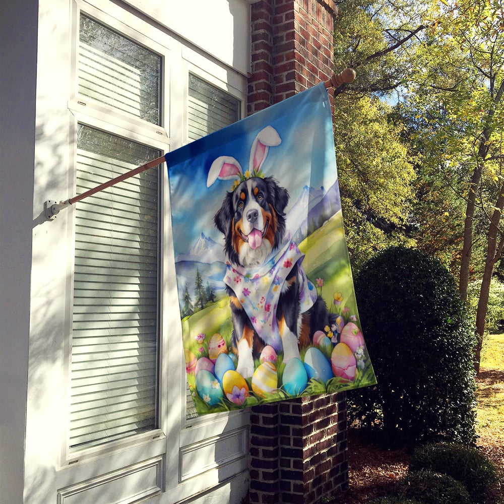 Bernese Mountain Dog Easter Egg Hunt House Flag 28 in x 40 in