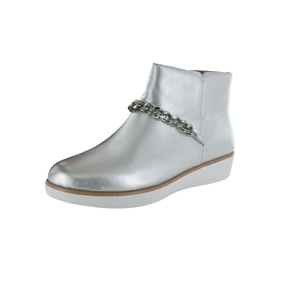 Fitflop Womens Pia Chain Metallic Leather Ankle Boot Shoes, Silver, US 5