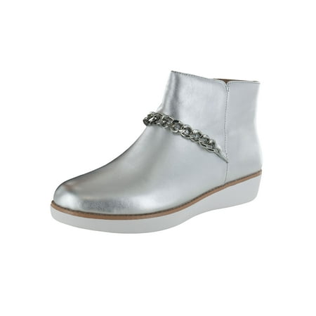 Fitflop Womens Pia Chain Metallic Leather Ankle Boot Shoes  Silver  US 6