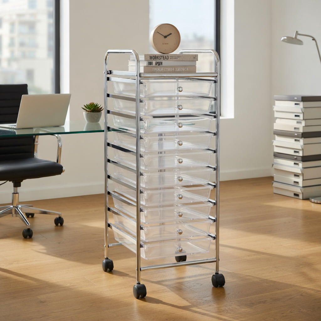 Yardi Yard 10 Drawer Rolling Storage Cart Organizer with 4 Universal Casters-Clear, Storage Cart, Multipurpose Organizer Cart for Home, Office, School