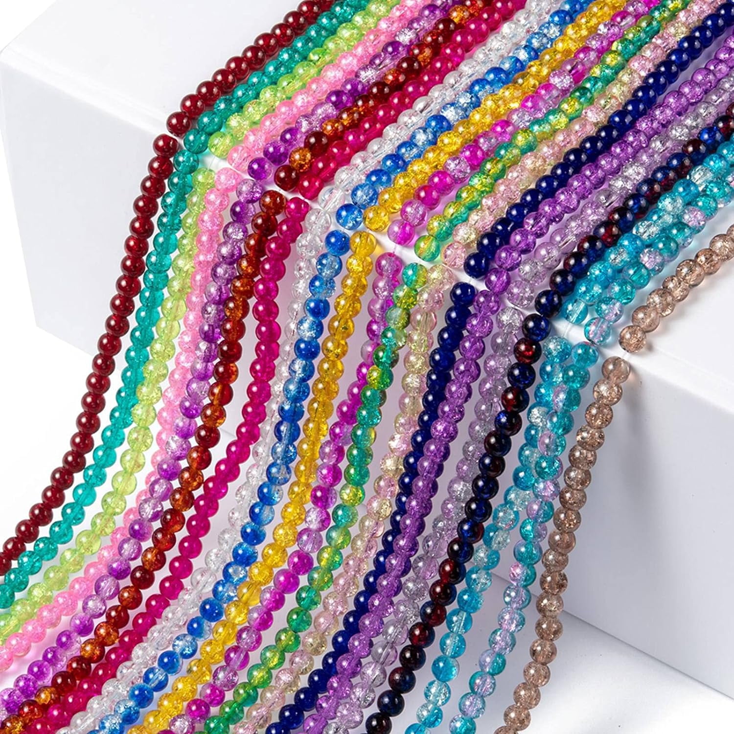 20 Strand 2600pcs Crackle Lampwork Glass Beads 6mm Round Spacer Crystal Beads Assortment for DIY Necklace Bracelet Jewelry Making