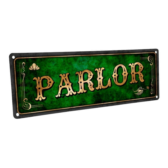 Green Parlor 4"x12" Metal Sign, Wall Décor for Home and Office