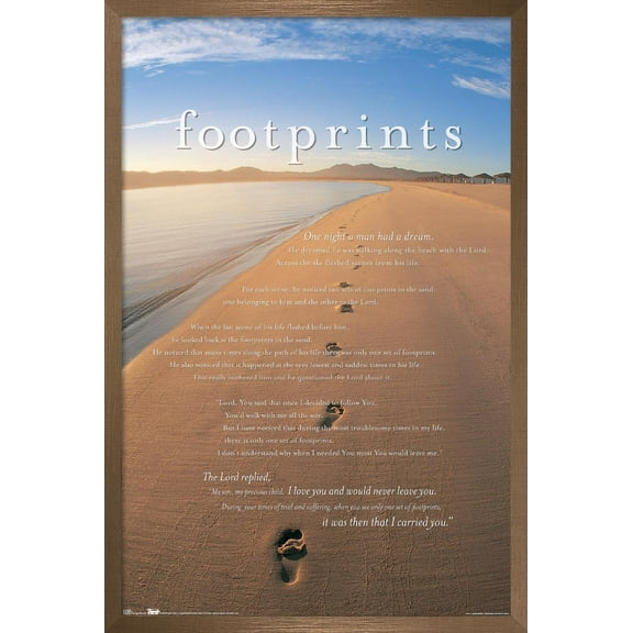 Footprints in the Sand Wall Poster, 14.725" x 22.375", Framed