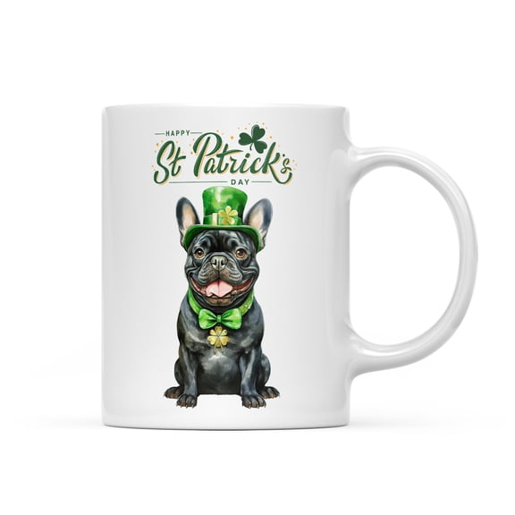 Happy St. Patrick’s Day French Bulldog with Green Hat Shamrocks Rainbow Mug Dog Lover Gifts Coffee Tea Cup - 03007