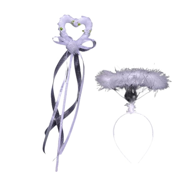 Guardurnaity Diadema con ala de plumas para niños, boda, vacaciones, festival, de cumpleaños, varita, palo, vestido bonito, suministros de Disfraces de disfraces Blanco