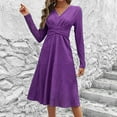 thumbnail image 2 of HAPIMO Women's Tea Length A Line Dress Solid Color Trendy V Neck Spring Elegant Casual High Waist Clearance Long Sleeve, 2 of 7