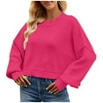 thumbnail image 2 of Lilgiuy Women Fashion Casual Color Retro Knitting Long Sleeve Round Neck Sweater for Home Leisure, 2 of 5