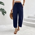 thumbnail image 6 of Nestiefly Cropped Linen Wide Leg Pants for Women Summer Casual Flowy Palazzo Pants High Waisted Beach Trousers with Pockets Navy M, 6 of 9