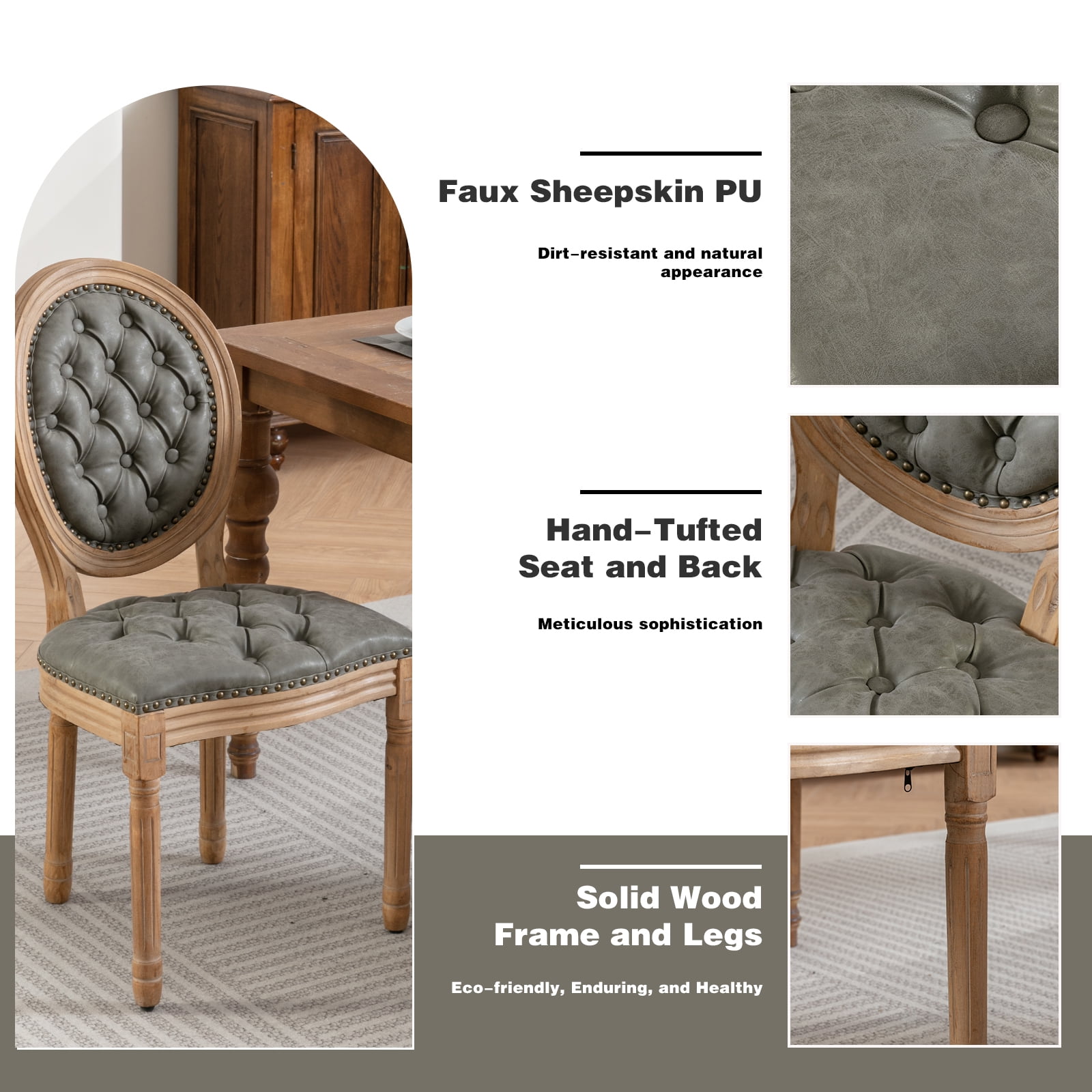 ODUSE-DAILY French Country Dining Chairs Set of 8, Olive Kitchen & Dining Room Chairs, Faux Leather Kitchen Chairs, Tufted Upholstered, Wood Legs, Sillas De Comedor (PU, Pine Green, 8Pcs)