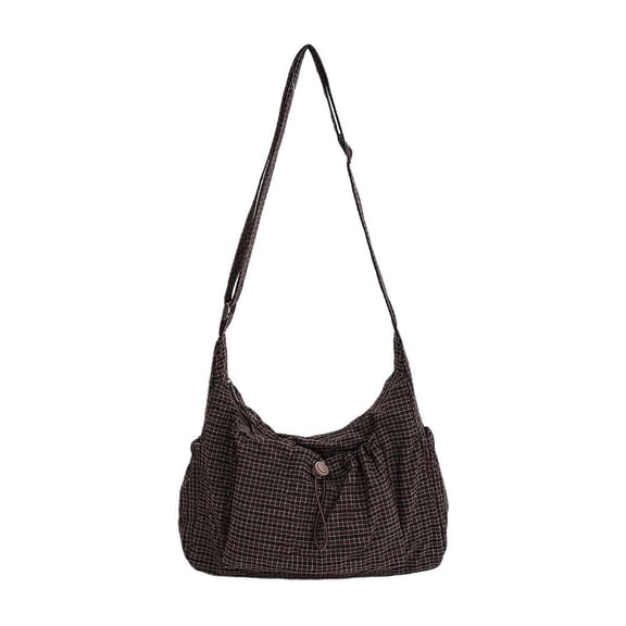 KRONDO Classic Checkered Fabric Tote Bag for Women – Adjustable Shoulder Strap, Large Capacity Handbag with Side Pockets for Everyday