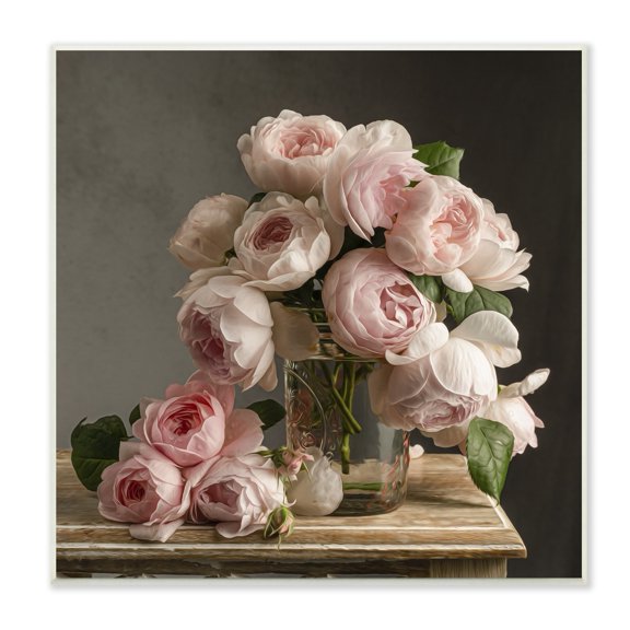 Stupell Industries Classical White Pink Roses Arrangement Jar Vase Photography Unframed Art Print Wall Art, 12x12, by Leah McLean