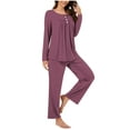 thumbnail image 2 of yievot Women's Pajama Set Soft Long Sleeve Top With Pants Solid Color Loungewear Sleepwear Pajamas, 2 of 7