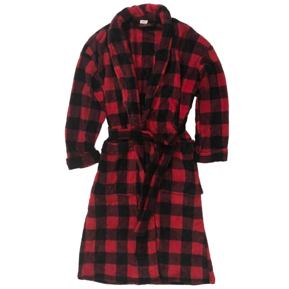 Croft & Barrow Mens Plush Red & Black Buffalo Plaid Fleece Robe House