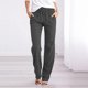 thumbnail image 2 of Pantalones rectos lisos de cintura alta para mujer - Pantalones casuales con cordón elástico - Pantalones largos con bolsillos, 2 of 5
